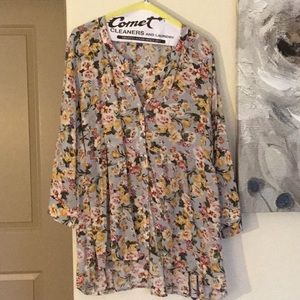 Blue Floral Babydoll Style Blouse